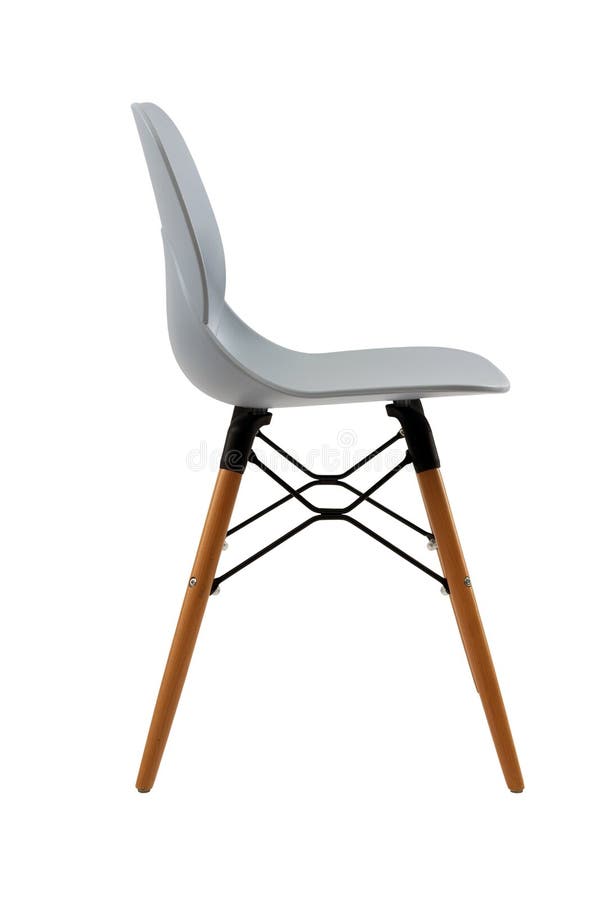 Plastic Grey Chair With A Wicker Back. Patio Or Cafe Furniture. Stock