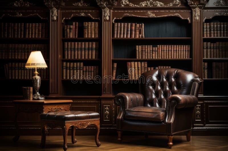 Comfortable Library Chair Scandinavia. Generate Ai Stock Photo Image