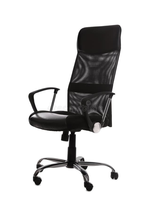 Comfortable Office Chair with Leather Seat Isolated on White Stock Image Image of empty