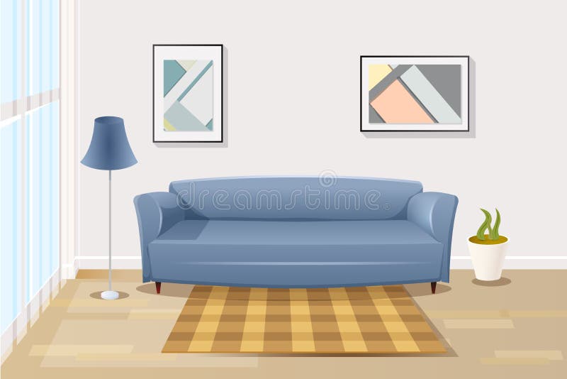 Comfortable Sofa in Living Room Cartoon Vector Stock Vector - Illustration  of estate, home: 142166653