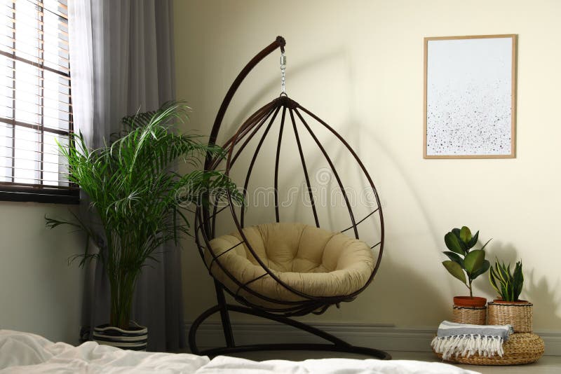 Comfortable Swing Chair with Pillow in Room Stock Photo Image of