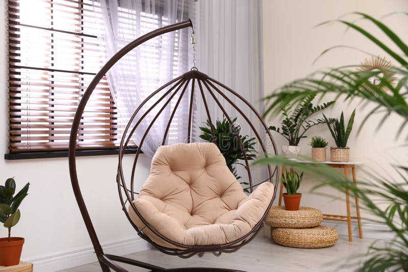 Comfortable Swing Chair with Pillow in Interior Stock Photo Image of