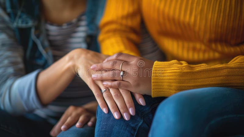 A comforting close up of a diverse group of people holding hands in support and unity AIG535 royalty free stock photography