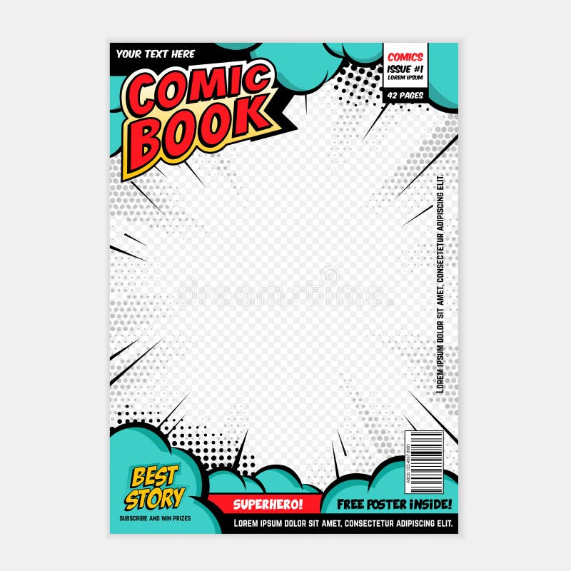 Comic book page cover design concept stock illustration