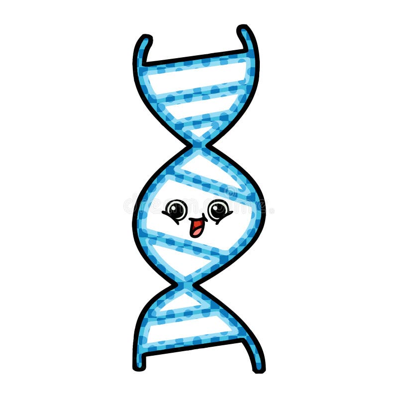 comic book style cartoon of a DNA strand