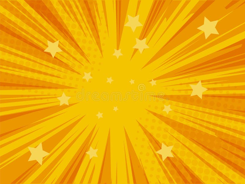 Comic book superheld background Geel en oranje kleursjabloon met verschillende lijnen en sterren Bombarexplosie-effect