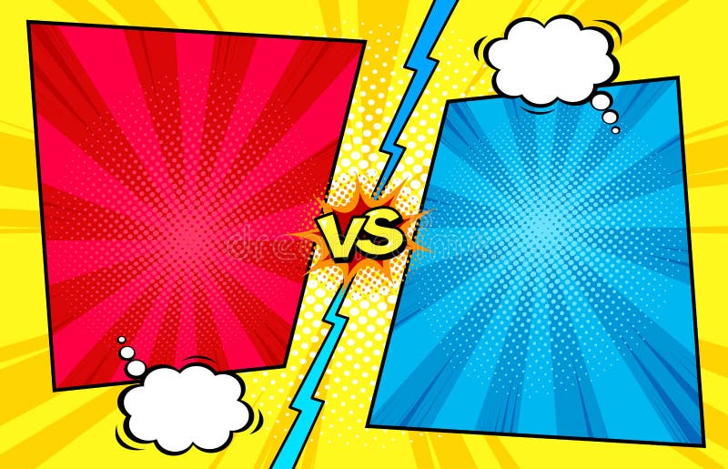 Comic book versus template vector background, halftone print textur