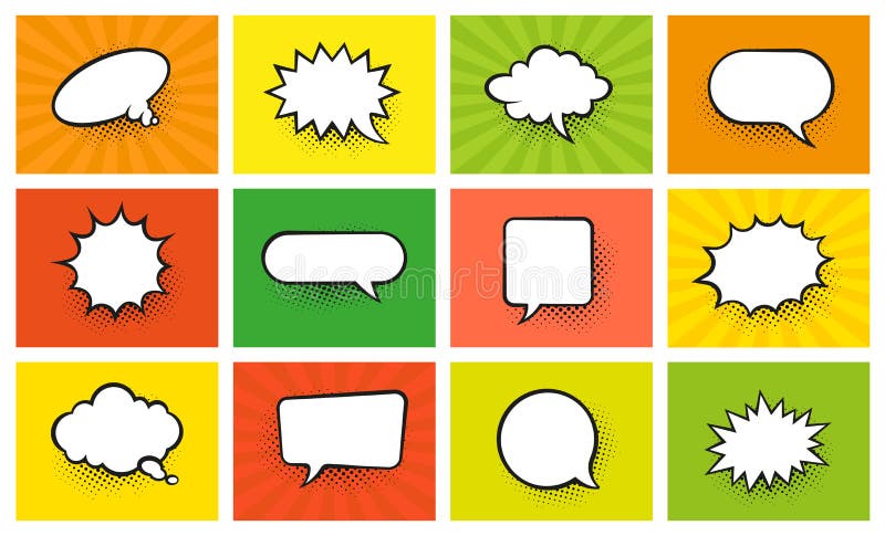 Comic bubbles background. Cartoon dialog cloud. Text splash and with retro bright explosion effect. Communication or vector illustration