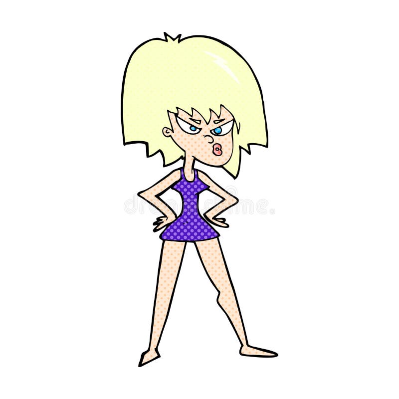 comic cartoon angry woman in dress