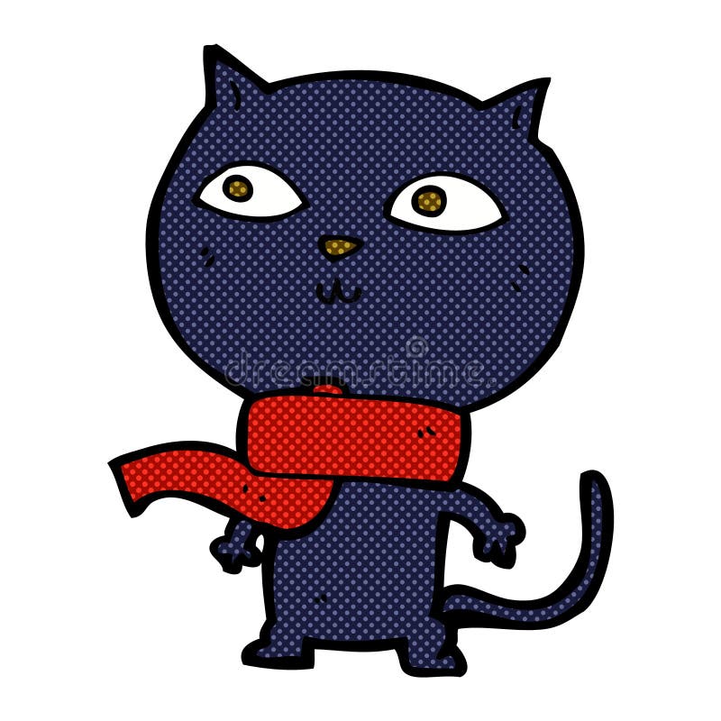 comic cartoon black cat wearing scarf