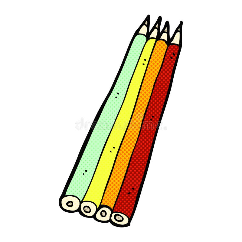Comic Cartoon Colored Pencils Stock Illustration Illustration of
