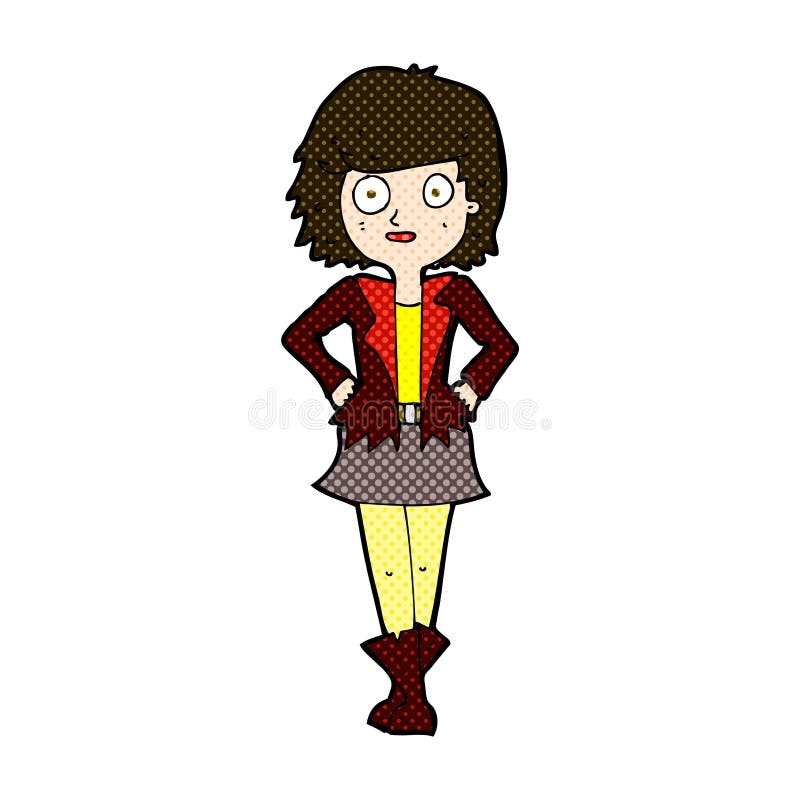 Comic Cartoon Girl in Jacket Stock Illustration Illustration of