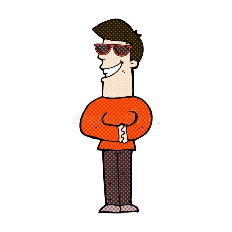 Comic Cartoon Grinning Man Wearing Sunglasses Stock Illustration