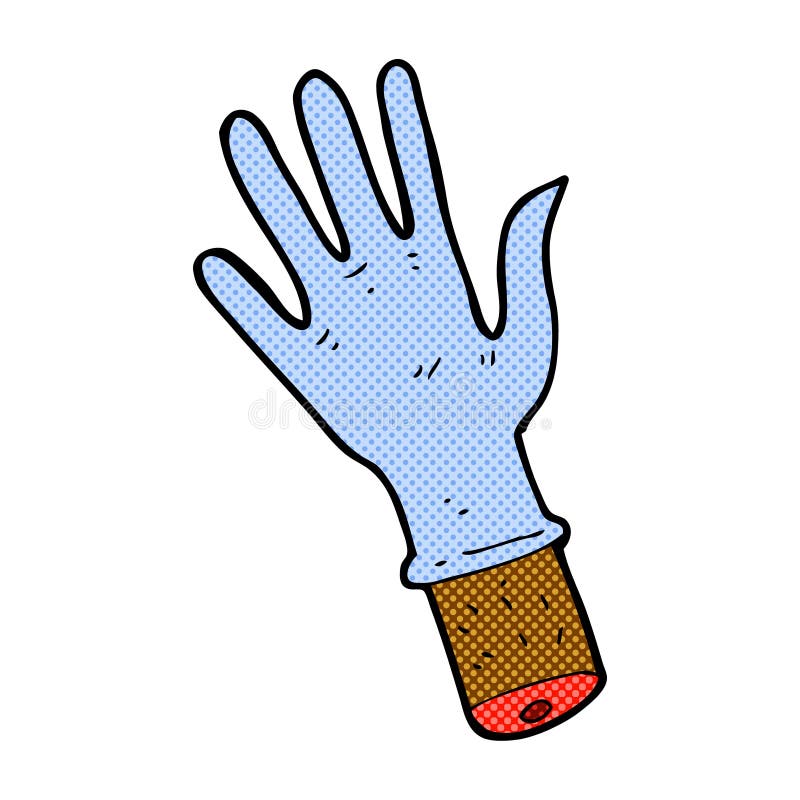 comic cartoon hand with rubber glove