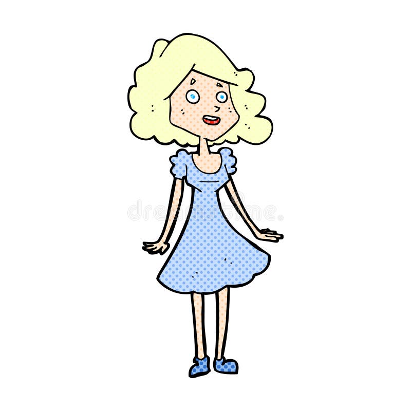 comic cartoon happy woman in dress