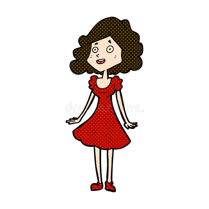 comic cartoon happy woman in dress