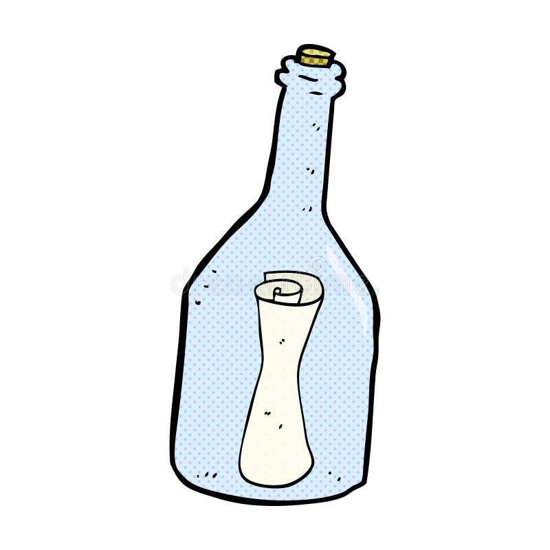 comic cartoon letter in a bottle