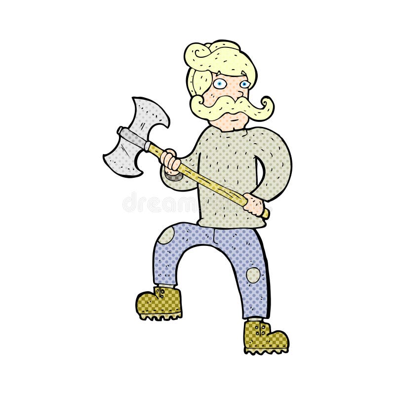 Comic cartoon man with axe stock illustration. Illustration of silly 52941153