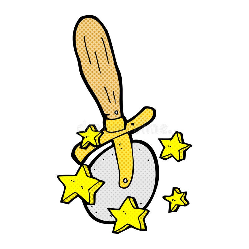 Comic cartoon pizza cutter stock illustration. Illustration of line