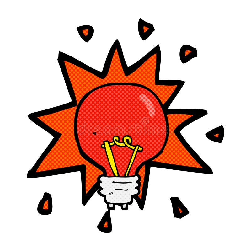 comic cartoon red light bulb