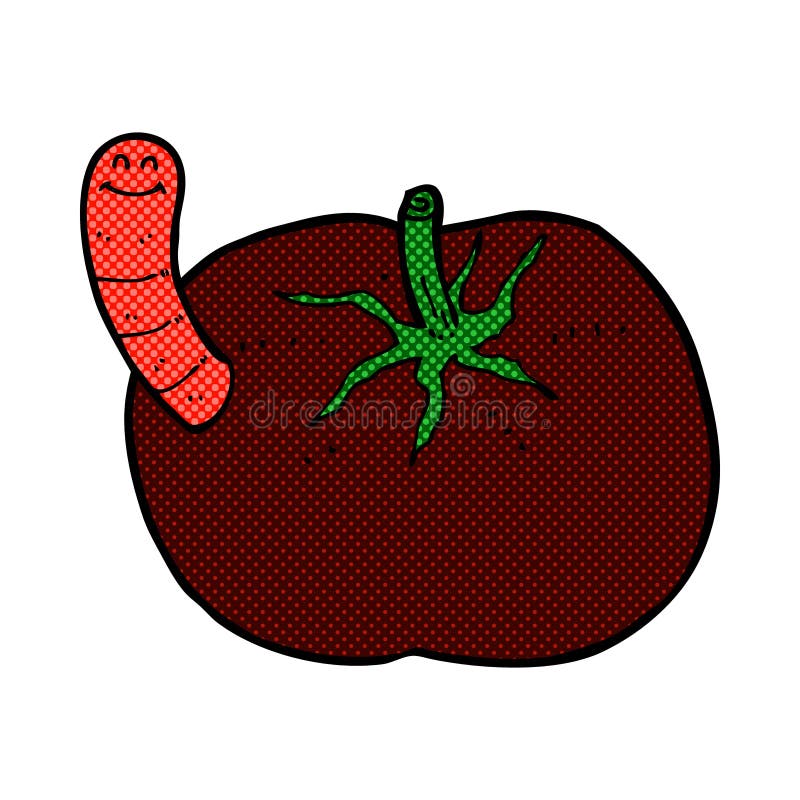 Comic Cartoon Tomato with Worm Stock Illustration Illustration of