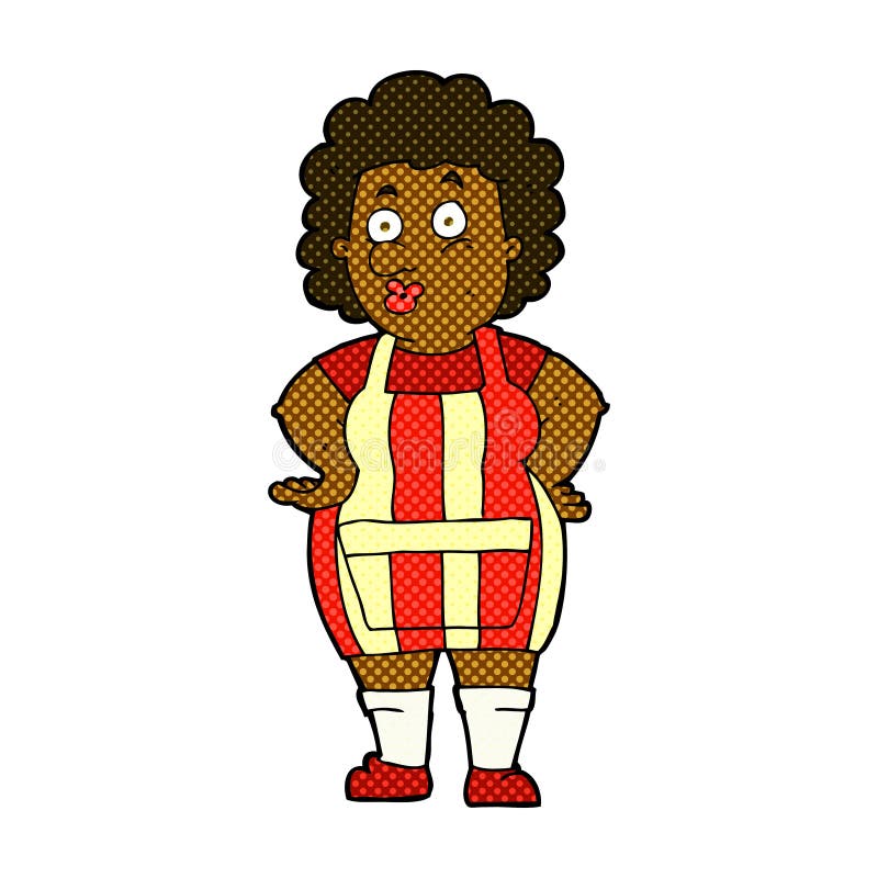 comic cartoon woman in kitchen apron