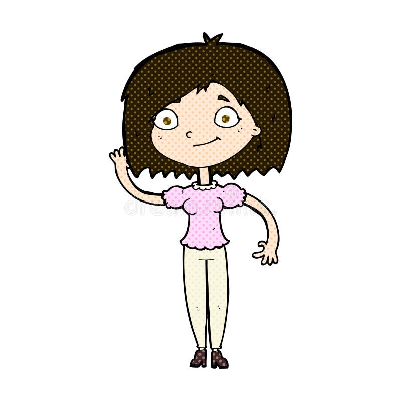 comic cartoon woman waving