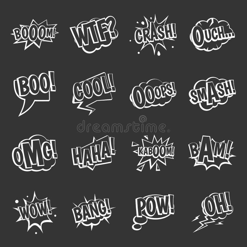 Comic colored sound icons set grey vector