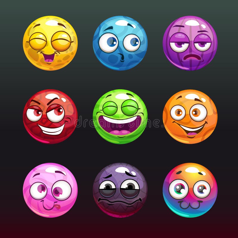 Comic Jelly Balls with Emoji Faces for Game Development. Stock Vector -  Illustration of funny, game: 127476035