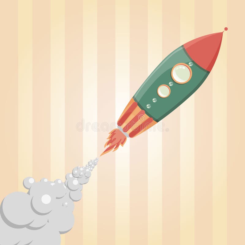 Comic Rocket Ship / Illustration of a cartoon retro iron spaceship blasting off and flying stock illustration