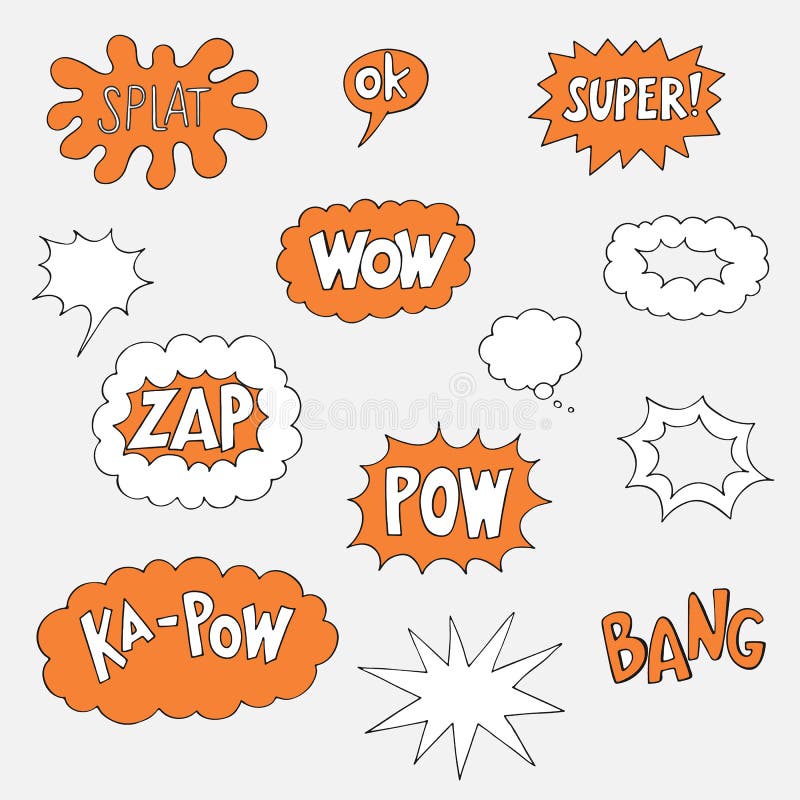 Comic Sound Effect. Comic Book Hand Drawn Elements Set Stock Vector