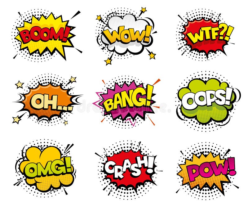 Comic sound effects in pop art vector style