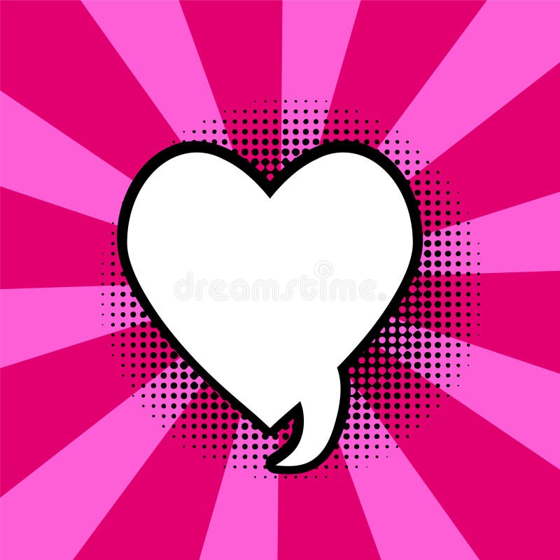 Comic speech bubble heart symbolof talk rectangular shape in pop art style. Empty element with contour for your dialogs