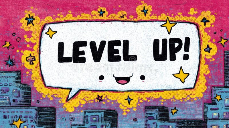 Comic-Style Banner with Smiling Speech Bubble and Pixel Stars stock images