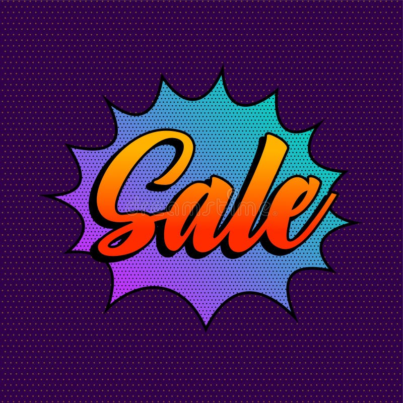 Comic style purple sale background design template stock illustration