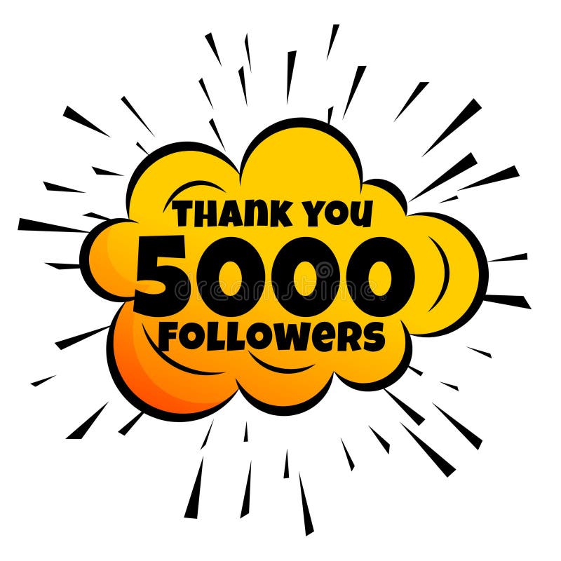 Comic style 5000 social media followers thank you post stock illustration