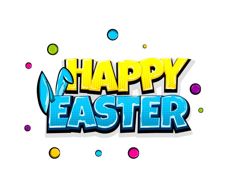 Comic text advertise Happy Easter bunny vector illustration Comic text advertise Happy Easter bunny vector illustration
