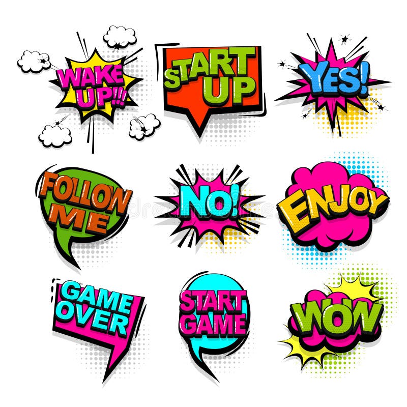 Comic Text Collection Sound Effects Pop Art Style Vector - Illustration funny, cartoon: