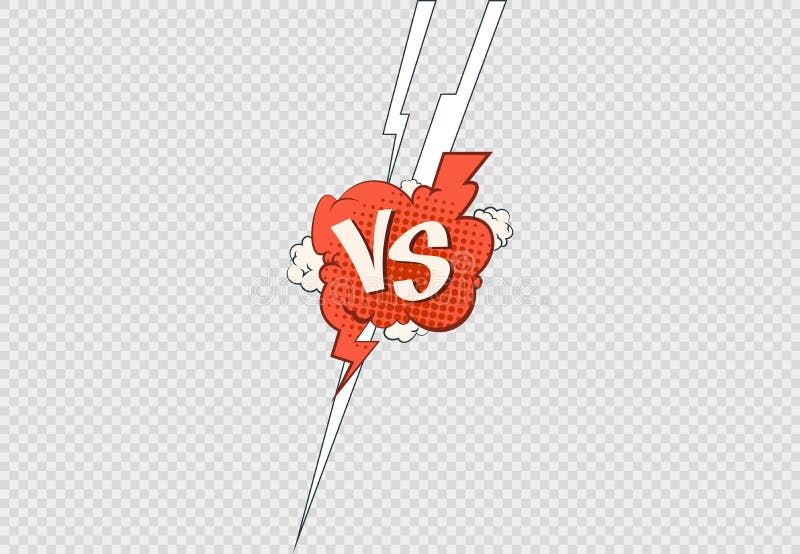 Comic versus frame. Vs contest battle sports or matches clashing fight. Vector illustration flat confrontation logo on transparent background. Comic versus frame. Vs contest battle sports or matches clashing fight. Vector illustration flat confrontation logo on transparent background