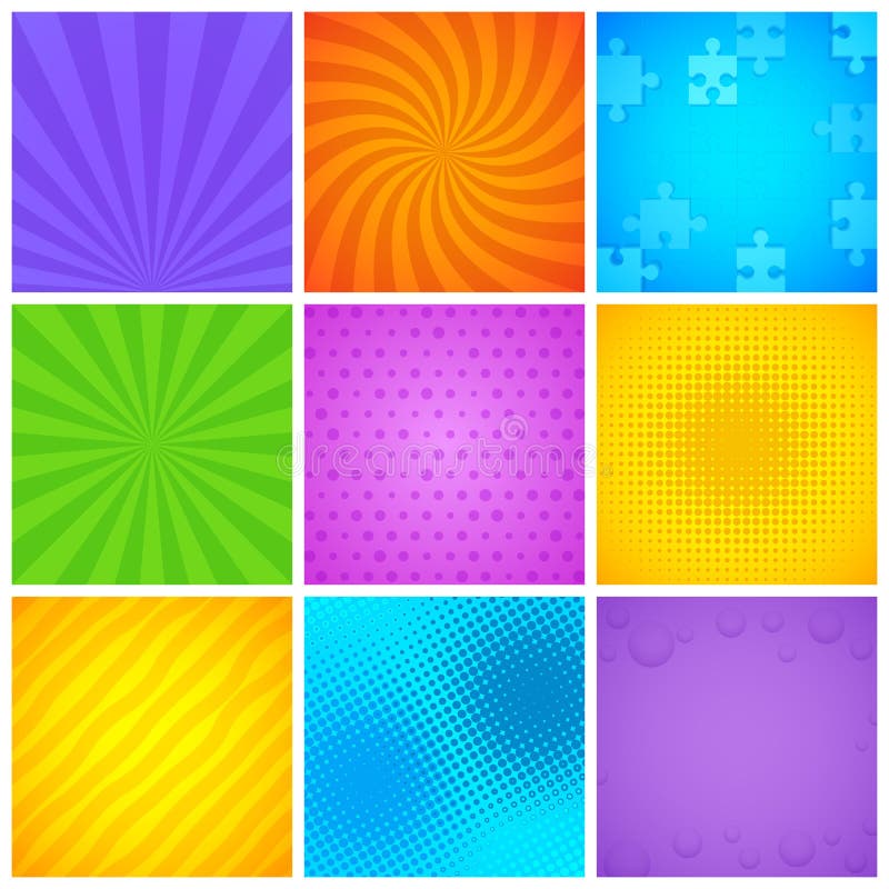 Comic wrapping patterns. Pop art geometric square frame with color print of retro style cartoon cool vector set stock illustration