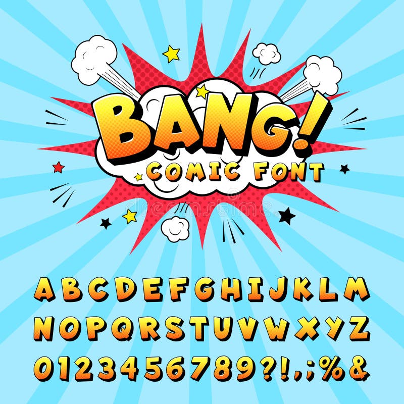 Comic book alphabet. Retro cartoon comic book graphic font elements, alphabet letters and numbers symbols vector illustration set. Creative script with letter and numeral elements. Pop art design. Comic book alphabet. Retro cartoon comic book graphic font elements, alphabet letters and numbers symbols vector illustration set. Creative script with letter and numeral elements. Pop art design