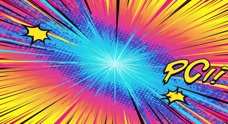 Comicstil-Kunstwerk mit einer lebhaften Explosion in der Mitte und hellblau lizenzfreie abbildung