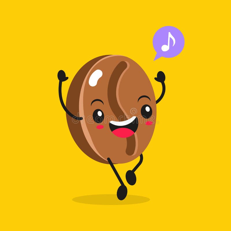 Comida de Kawaii Grano de café de la historieta del vector Carácter asiático divertido feliz para la publicidad del restaurante, ilustración del vector Comida de Kawaii Grano de café de la historieta del vector Carácter asiático divertido feliz para la publicidad del restaurante, ilustración del vector