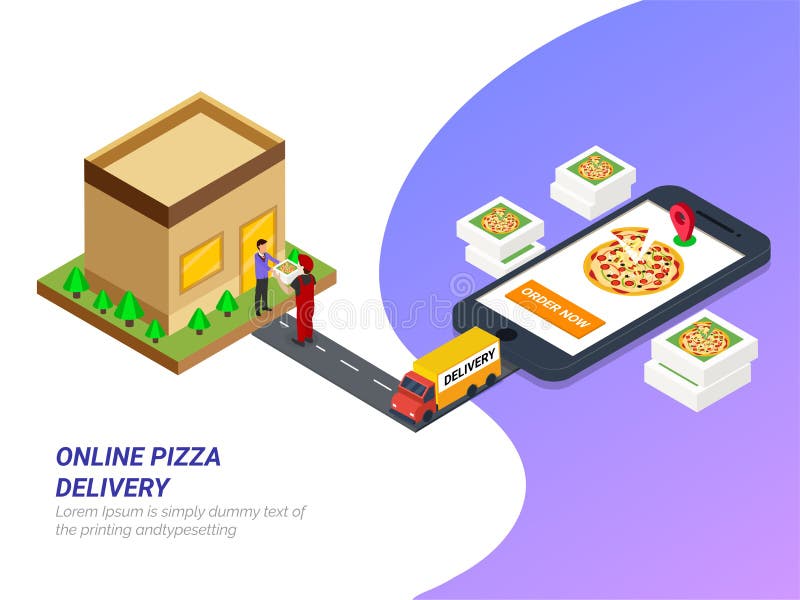 Comida de la orden en línea del app por smartphone Pizza de los alimentos de preparación rápida delive stock de ilustración Comida de la orden en línea del app por smartphone Pizza de los alimentos de preparación rápida delive stock de ilustración