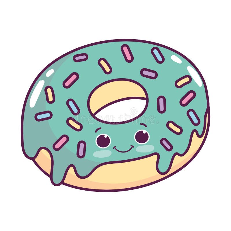 Fofo Donut Kawaii. Ilustração De Estilo De Desenho Animado Isolado