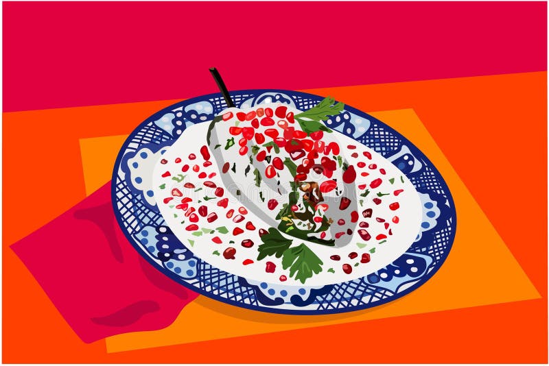 Comida Mexicana: Chiles En Nogada - Chile Con Salsa De Nueces Ilustración  del Vector - Ilustración de chile, tradicional: 197171292