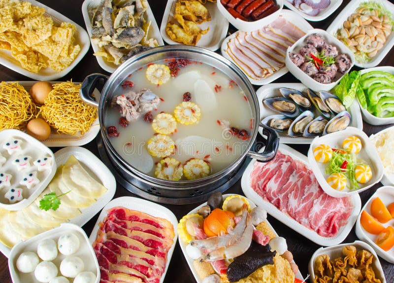 Chinese style hot pot soup served with wide variety of ingredients. Chinese style hot pot soup served with wide variety of ingredients