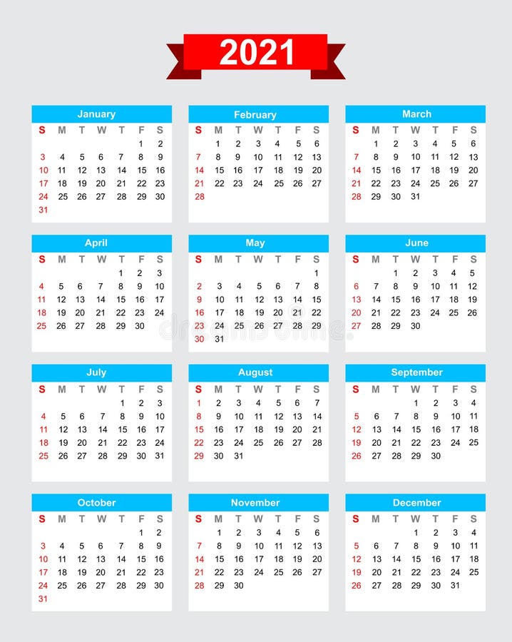 Comienzo Domingo De La Semana De Calendario 2021 Ilustración Del Vector 