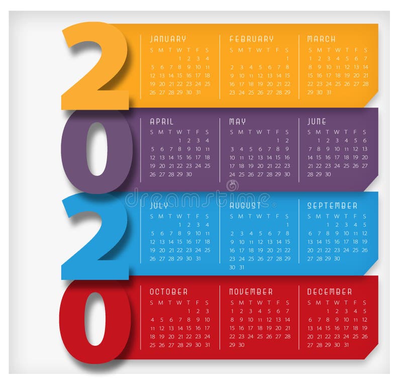 2020 comienzos del calendario en colorido moderno de domingo libre illustration 2020 comienzos del calendario en colorido moderno de domingo libre illustration