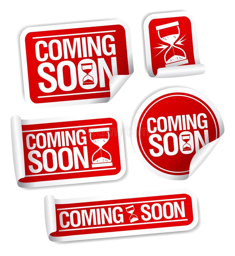 Coming soon stickers. stock illustration